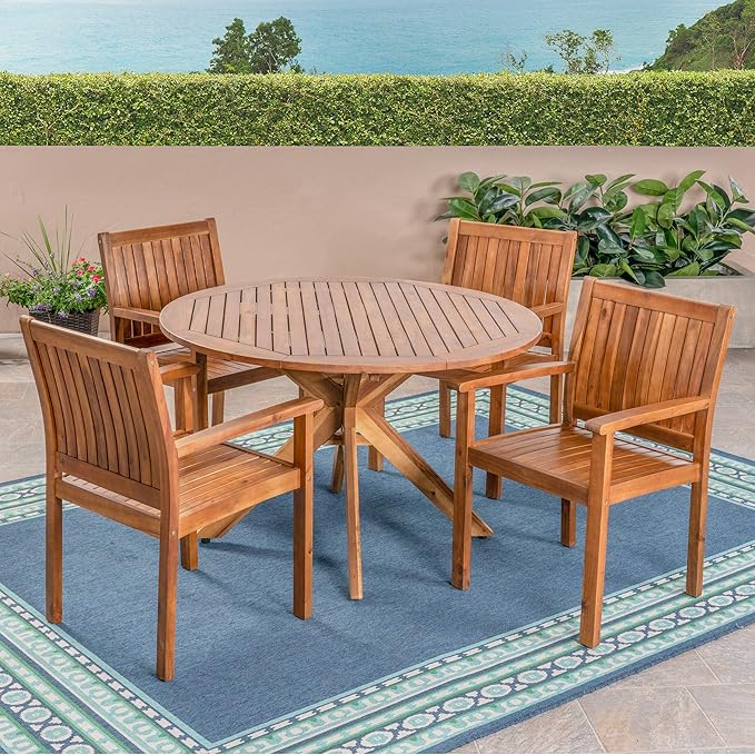 Christopher Knight Home Kally Outdoor Five Piece Acacia Dining Set, Teak Finish