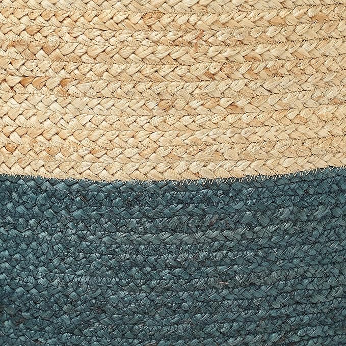REDEARTH · Cylindrical Pouf Foot Stool Ottoman - Jute Braided Pouffe Poof Accent Sitting Footrest for Living Room, Bedroom, Nursery, Patio, Lounge & Other Rooms (Natural Teal, 18"x18"X14")