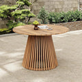 Merax Outdoor Dining Table 47.25" Round Extra-Large Acacia Wood Patio Dining Table for Backyard Lawn Balcony, Aesthetic Slat Base Design, Light Teak