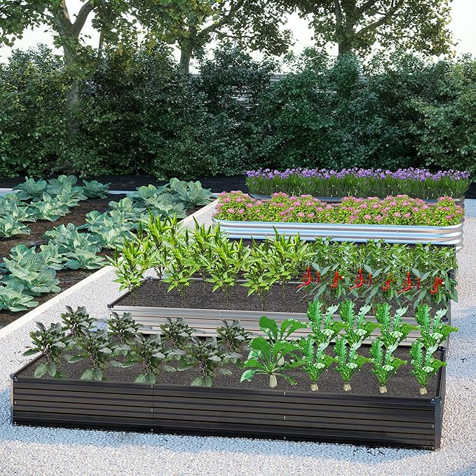 12x4x1FT Galvanized Raised Garden Bed Kit,Vegetable Boxes-Rectangle Metal Flower Box,Large Planter Raised Beds Outdoor Garden for Planting,Fruit,Herb-Silver