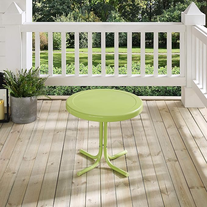 Crosley Furniture Griffith Weather Resistant Retro Metal Outdoor Side Table for Patio, Deck, Porch, Key Lime
