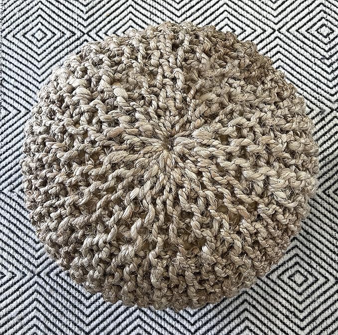 S & L Homes Pouf Ottoman - 100% Natural Jute Braided- Footrest Pouf Hand Knitted - Traditional Cord Boho Pouffe - for The Living Room, Bedroom, Nursery, Patio, Lounge (20" x 20" x 14")