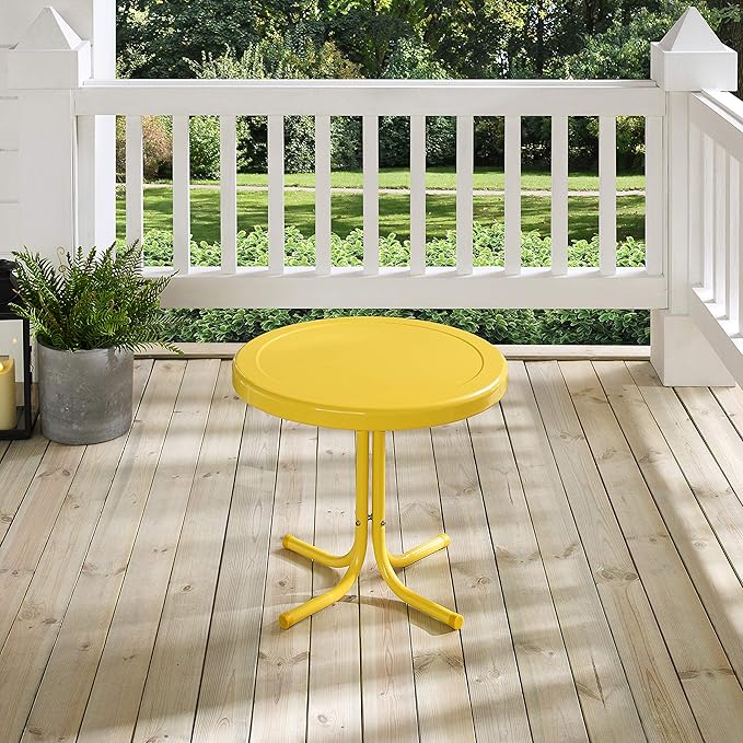 Crosley Furniture Griffith Weather Resistant Retro Metal Outdoor Side Table for Patio, Deck, Porch, Yellow