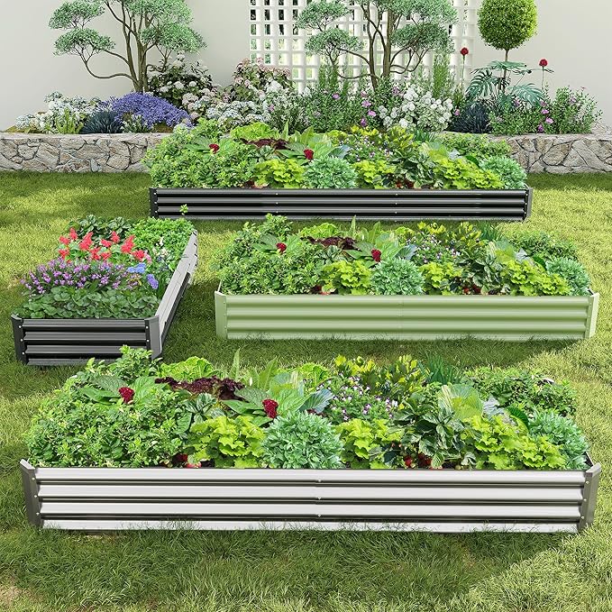 2PCS 8x2x1FT Galvanized Raised Garden Bed, Galvanized Planter Raised Garden Boxes Outdoor, Large Metal Raised Garden Beds for Vegetables-Silver