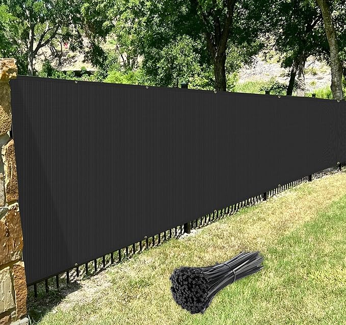 Windscreen4less Privacy Fence Screen Heavy Duty Windscreen Fencing Mesh Fabric Shade Net Cover with Brass Grommtes for Outdoor Wall Garden Yard Pool Deck, 6'x137' Black
